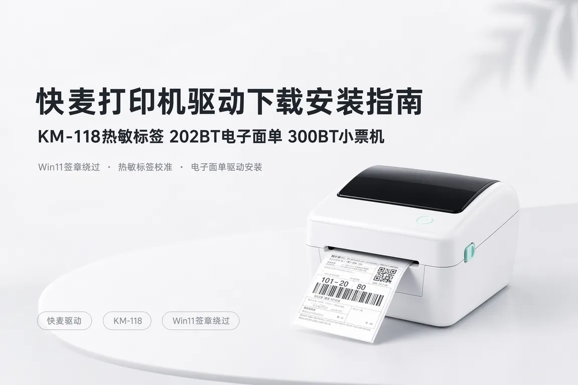 快麦打印机驱动下载安装指南:KM-118热敏标签/202BT电子面单/300BT小票机Win11签章绕过完整教程(2026)