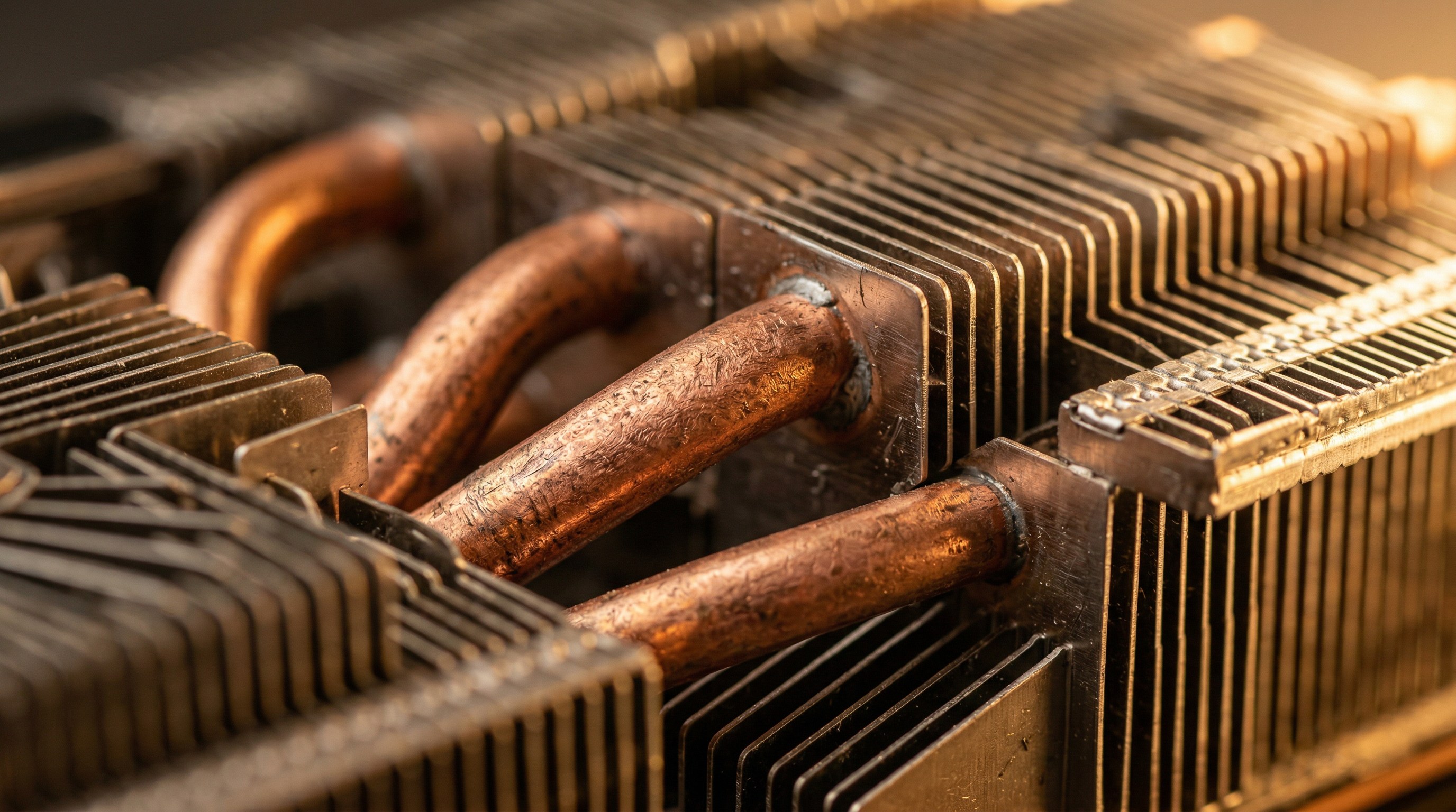 AMD RX 9070显卡PCB铜热管散热特写