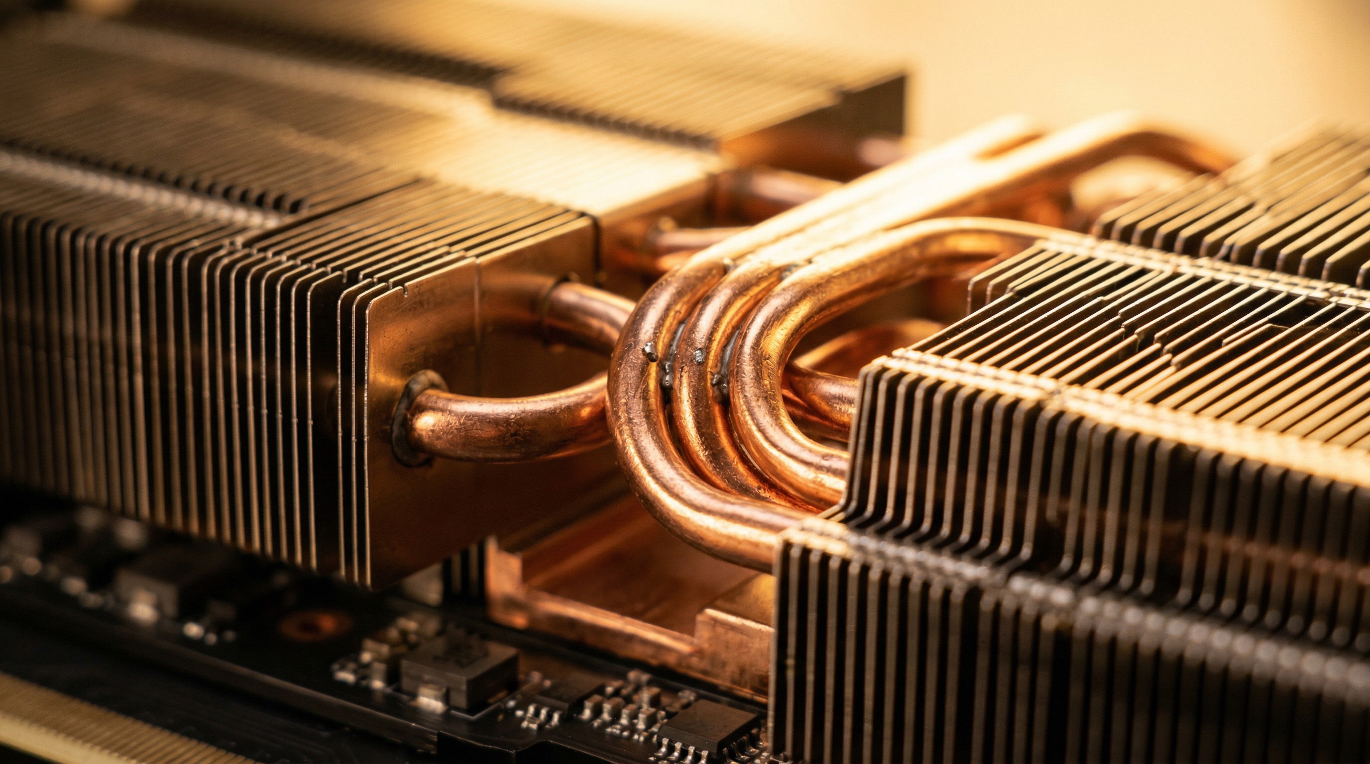 RTX 5070显卡散热器铜热管特写