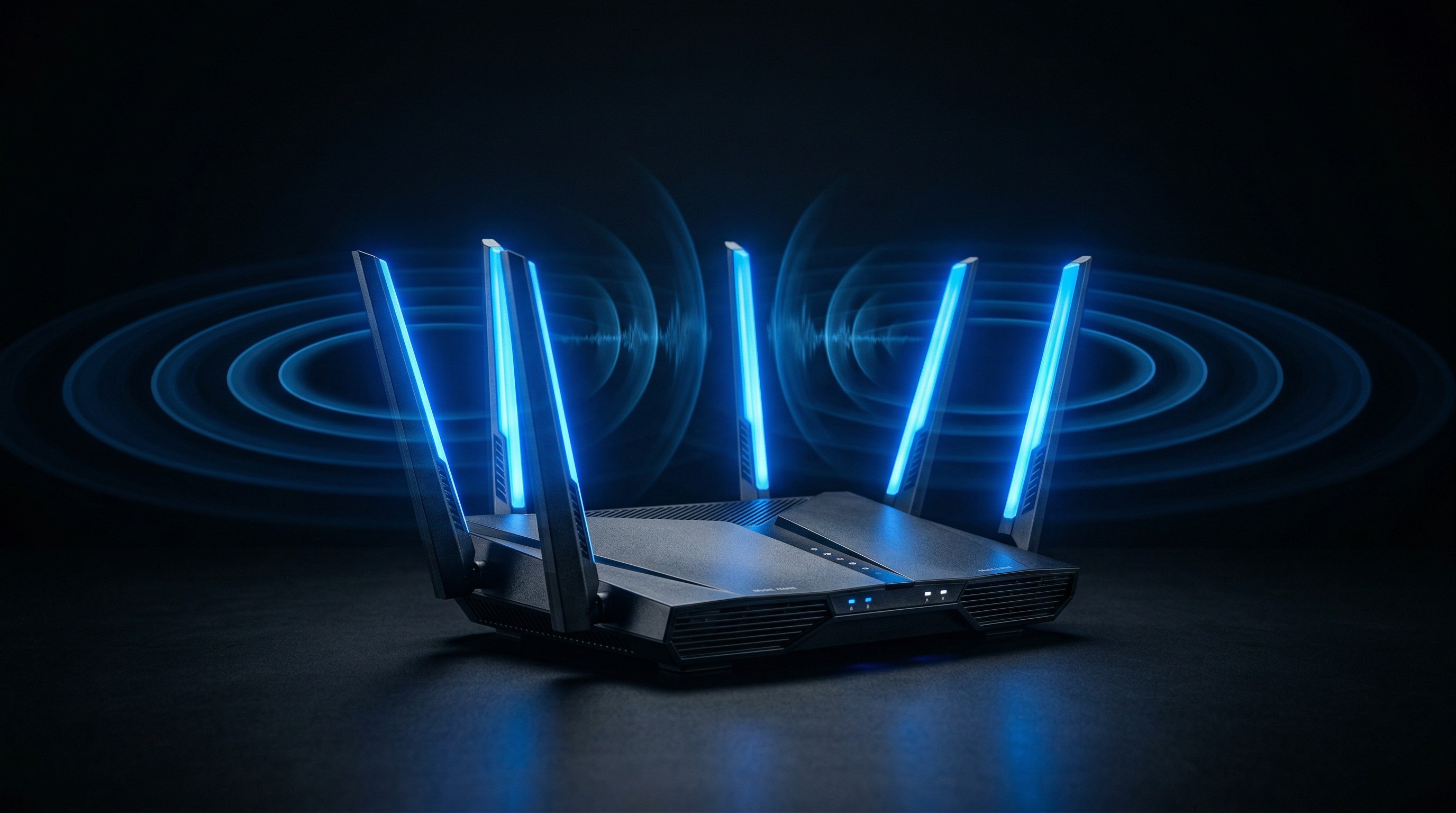 WiFi 6E路由器信号蓝色LED特写