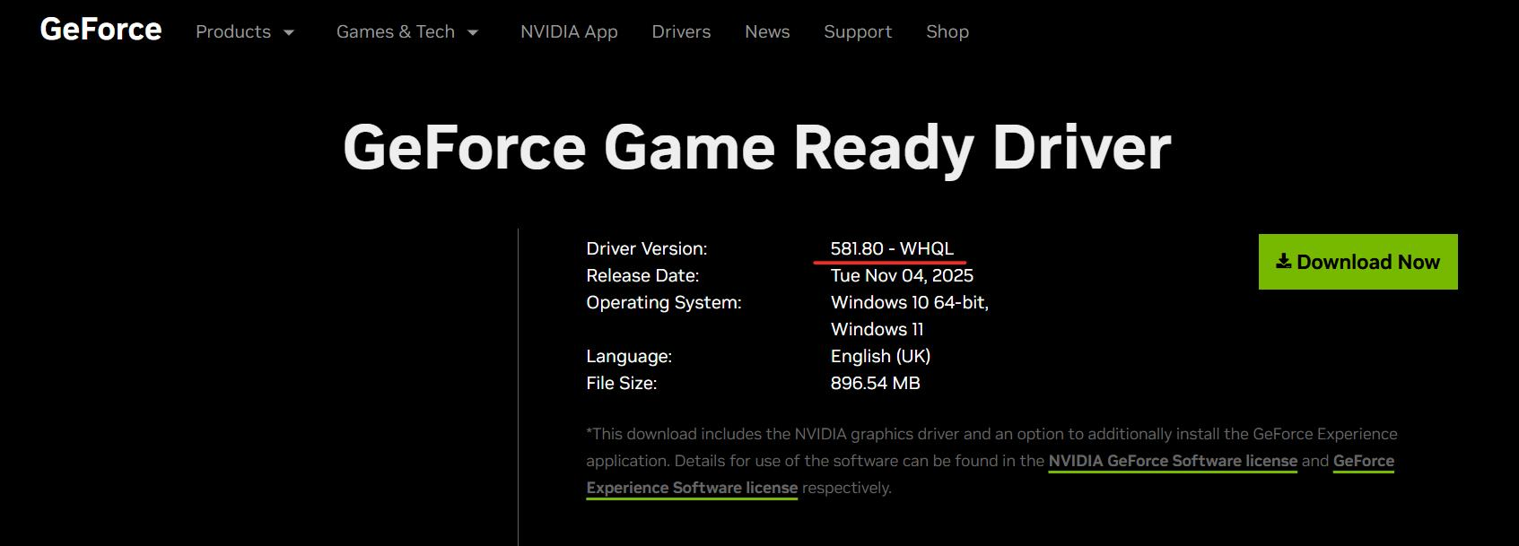 NVIDIA 581.80 驱动更新