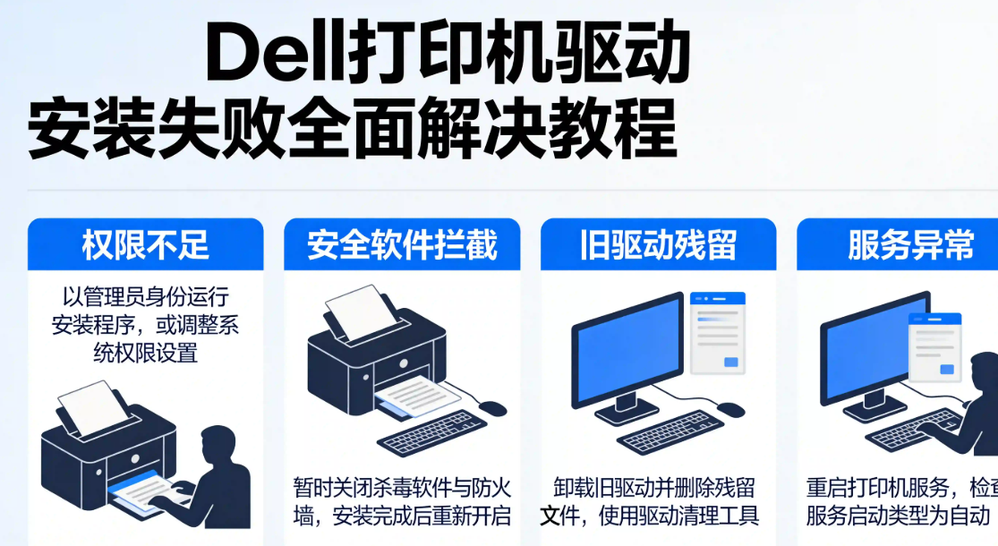 Dell打印机驱动安装失败全面解决教程：修复权限不足、安全软件拦截、旧驱动残留与服务异常