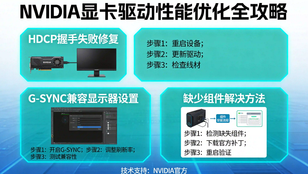 NVIDIA显卡驱动性能优化：NVIDIA HDCP握手失败修复、G-SYNC兼容显示器设置与缺少组件解决全攻略