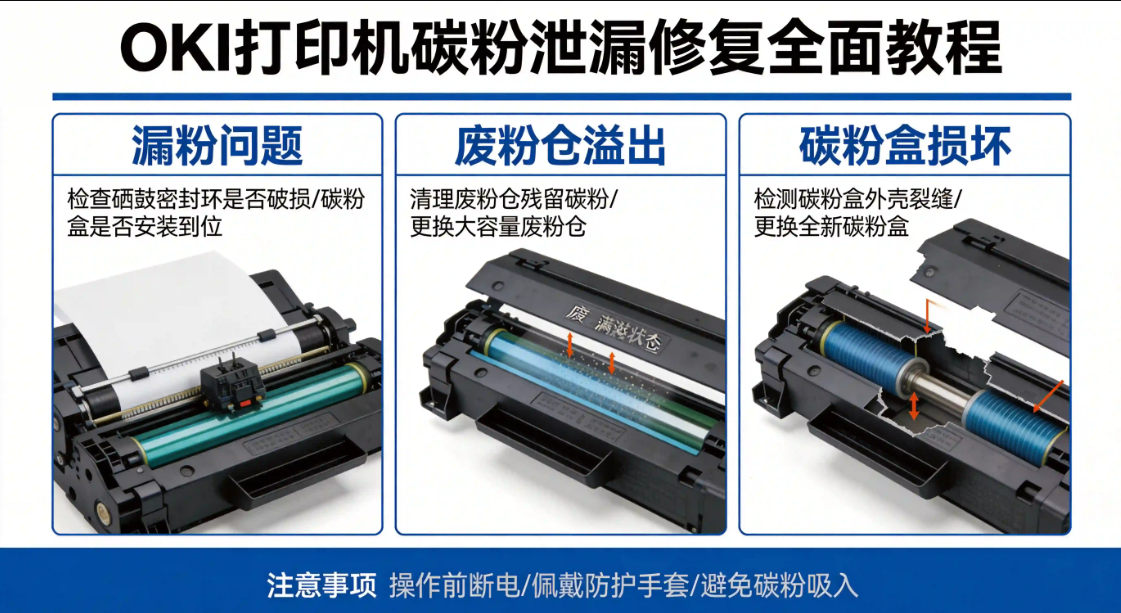 OKI打印机碳粉泄漏修复全面教程：解决漏粉、废粉仓溢出与碳粉盒损坏问题