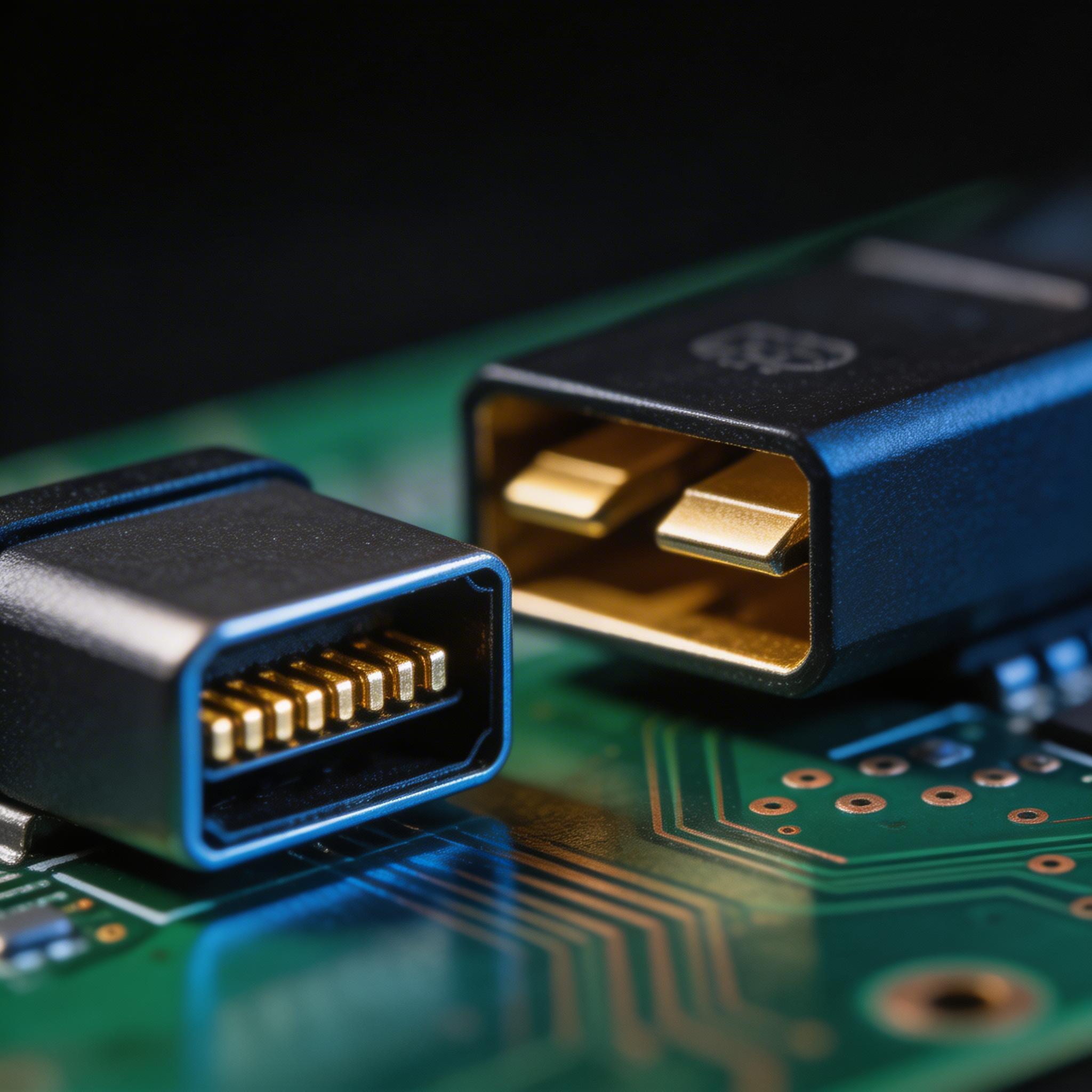 USB连接器金属触点特写