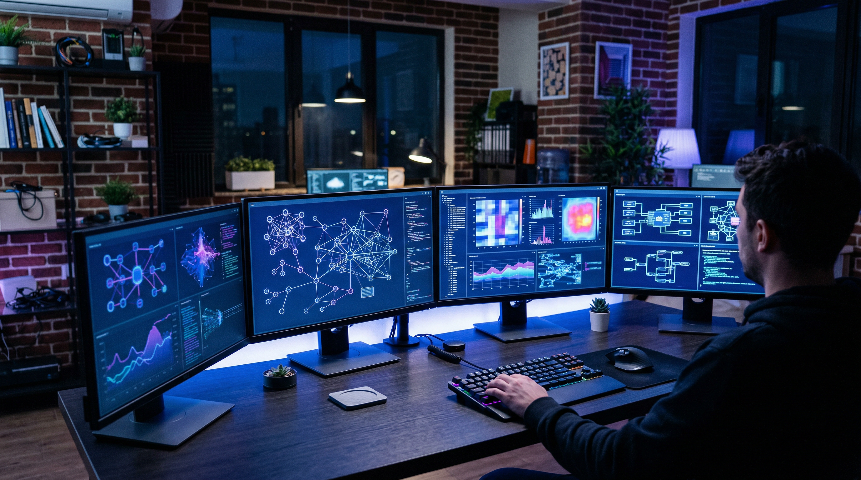 多显示器数据可视化蓝紫光效