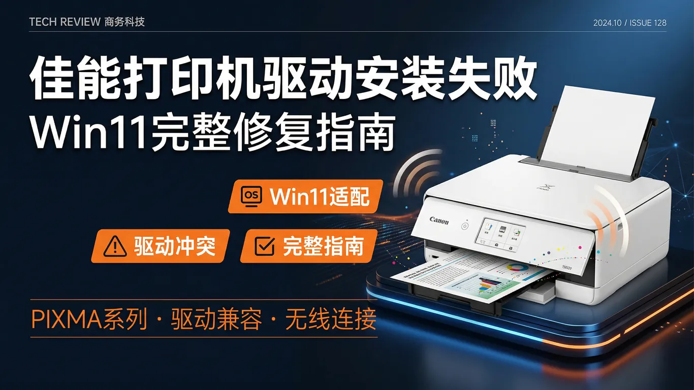 佳能Canon打印机驱动Win11安装失败完整修复:PIXMA系列无法打印/驱动不兼容/无线找不到全解决(2026)