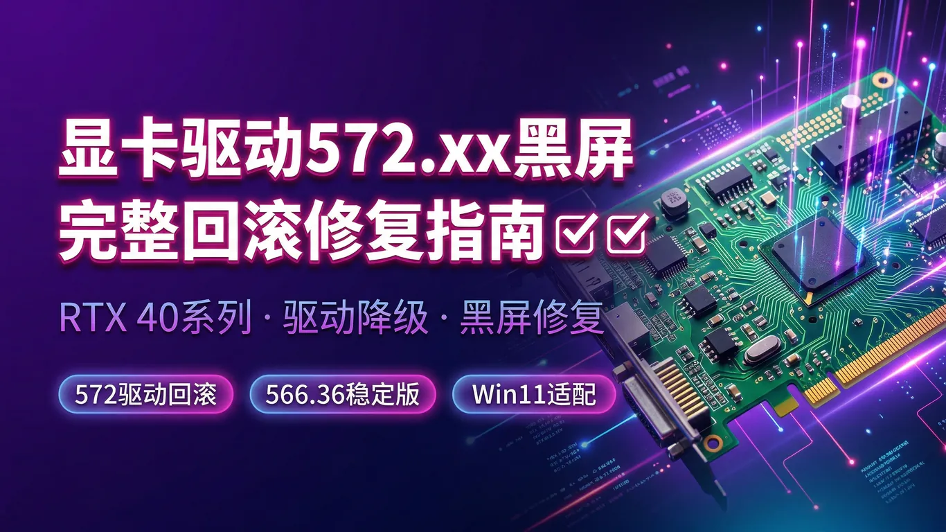 NVIDIA显卡驱动572.xx黑屏完整回滚指南:RTX 40/50系列翻车修复/566.36稳定版降级/Win11兼容性(2026)