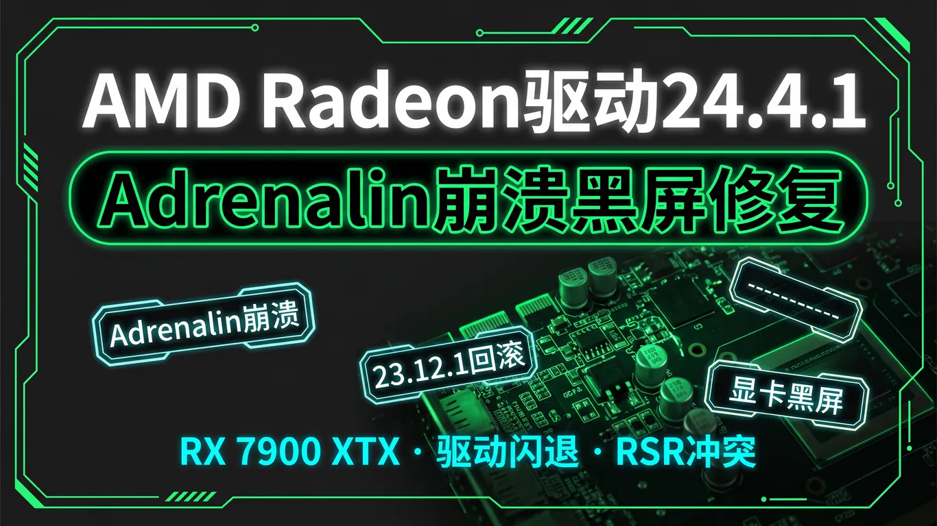 AMD Radeon驱动24.4.1 Adrenalin软件崩溃黑屏完整修复指南:RX 7900 XTX/XT/6800显卡驱动闪退/RSR冲突/23.12.1稳定版回滚(2026)