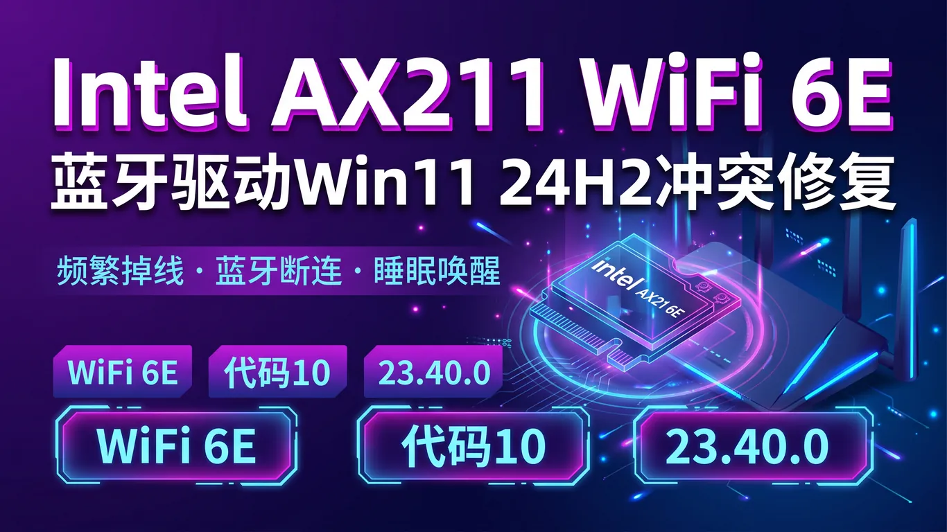 Intel AX211 WiFi 6E蓝牙驱动Win11 24H2冲突完整修复指南:频繁掉线/蓝牙断连/代码10/23.40.0稳定版/睡眠唤醒(2026)
