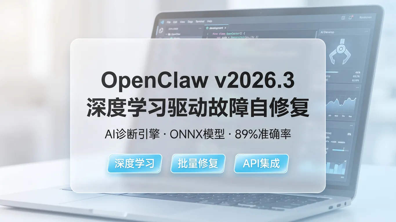 OpenClaw v2026.3深度学习驱动故障自修复实战:AI诊断引擎/ONNX模型部署/批量修复/API集成/89%识别准确率(2026)