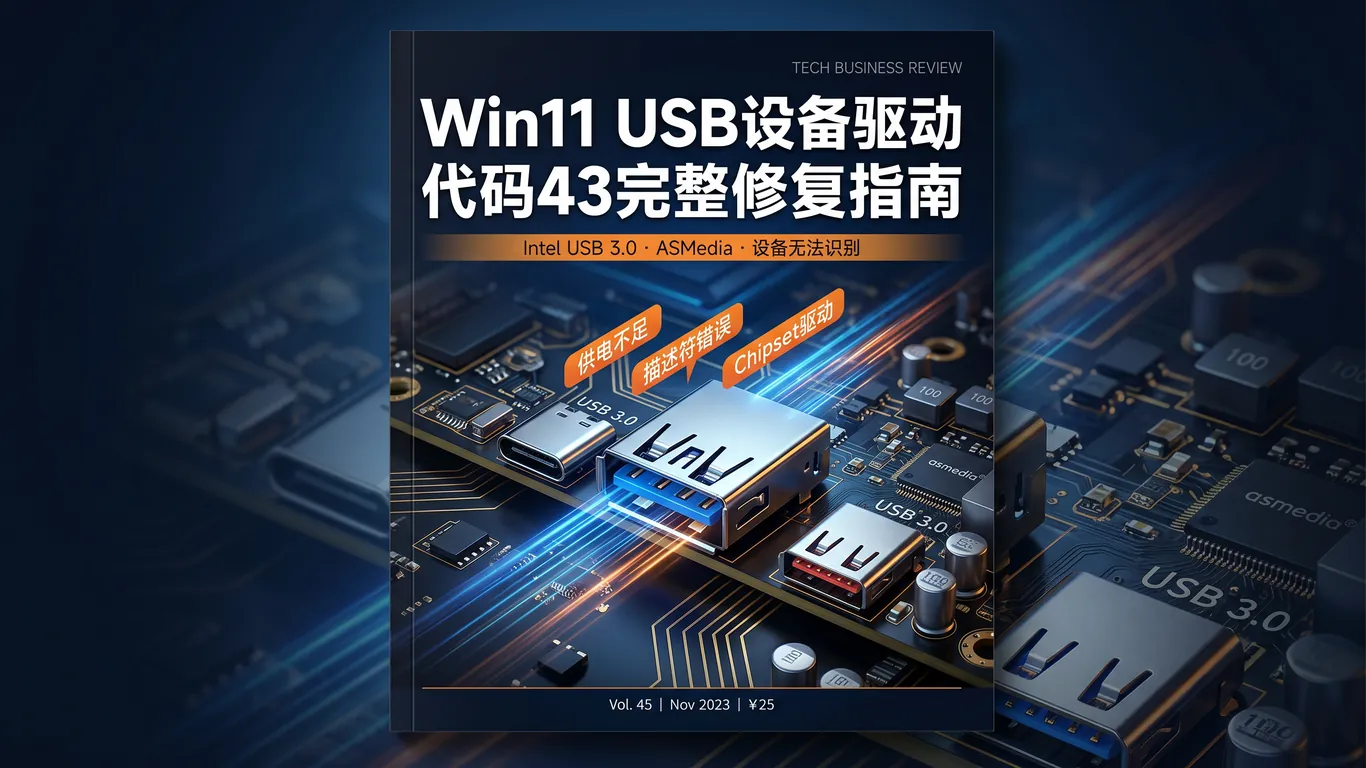 Win11 USB设备感叹号代码43无法识别完整修复指南:Intel USB 3.0/ASMedia芯片组/供电不足/设备描述符请求失败(2026)