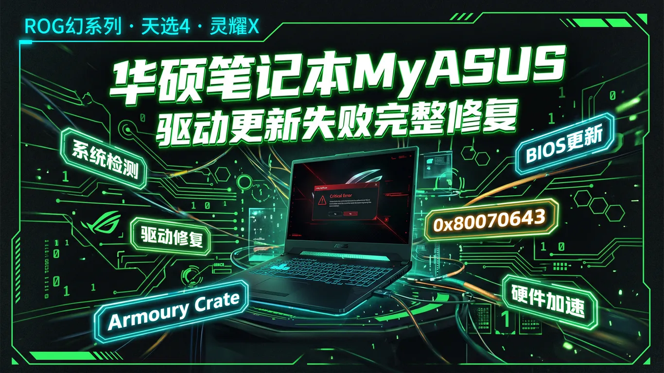 华硕笔记本MyASUS驱动更新失败循环重启完整修复指南:ROG幻系列/天选4/灵耀X/BIOS更新冲突/0x80070643错误(2026)