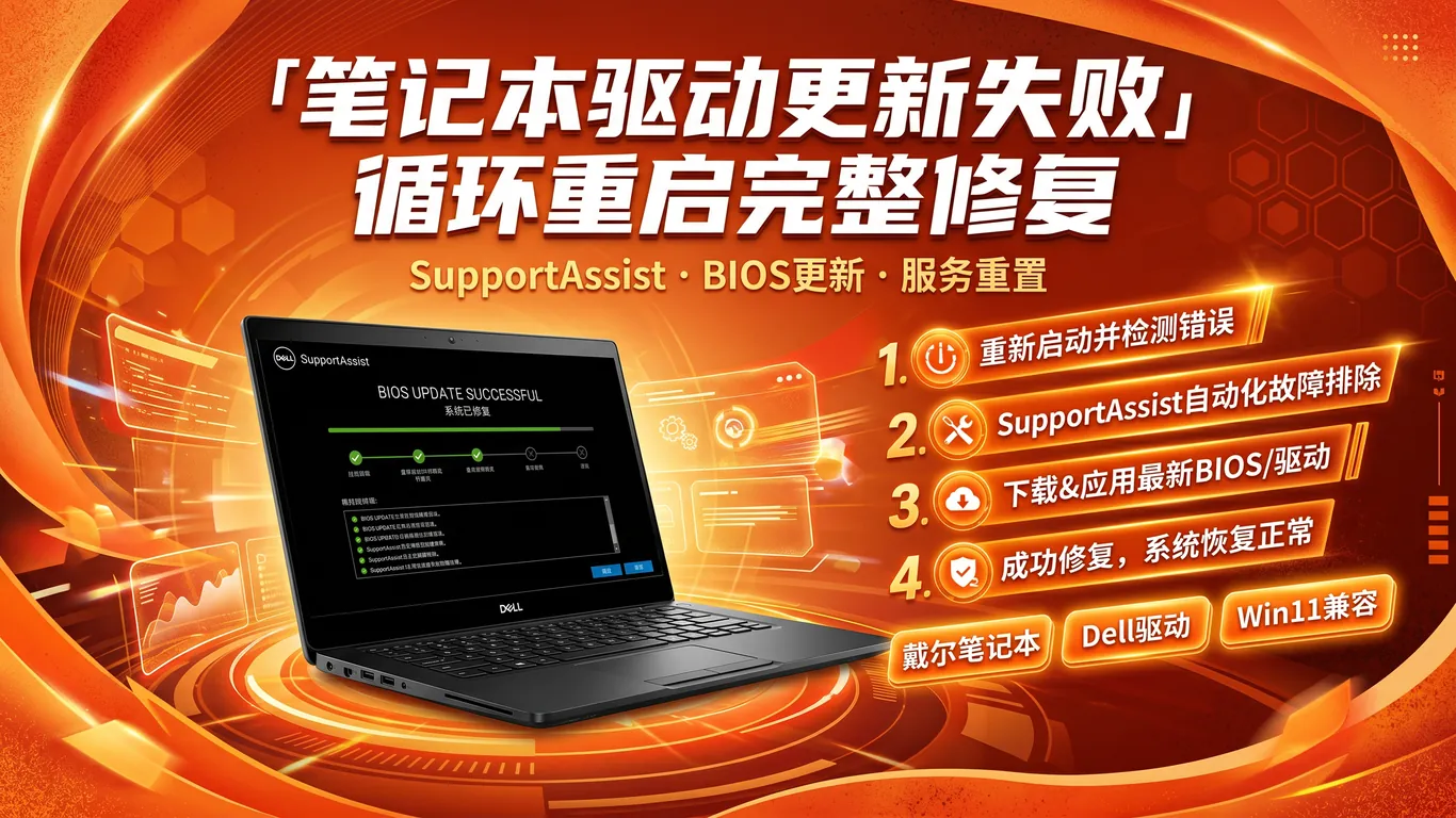 戴尔Dell笔记本SupportAssist驱动更新失败循环重启完整修复指南:灵越/游匣G系列/XPS/BIOS更新(2026)