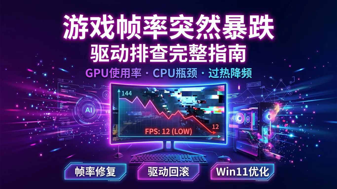 游戏帧率突然暴跌驱动排查完整指南:GPU使用率低/CPU瓶颈/内存泄漏/Win11 24H2游戏优化(2026)