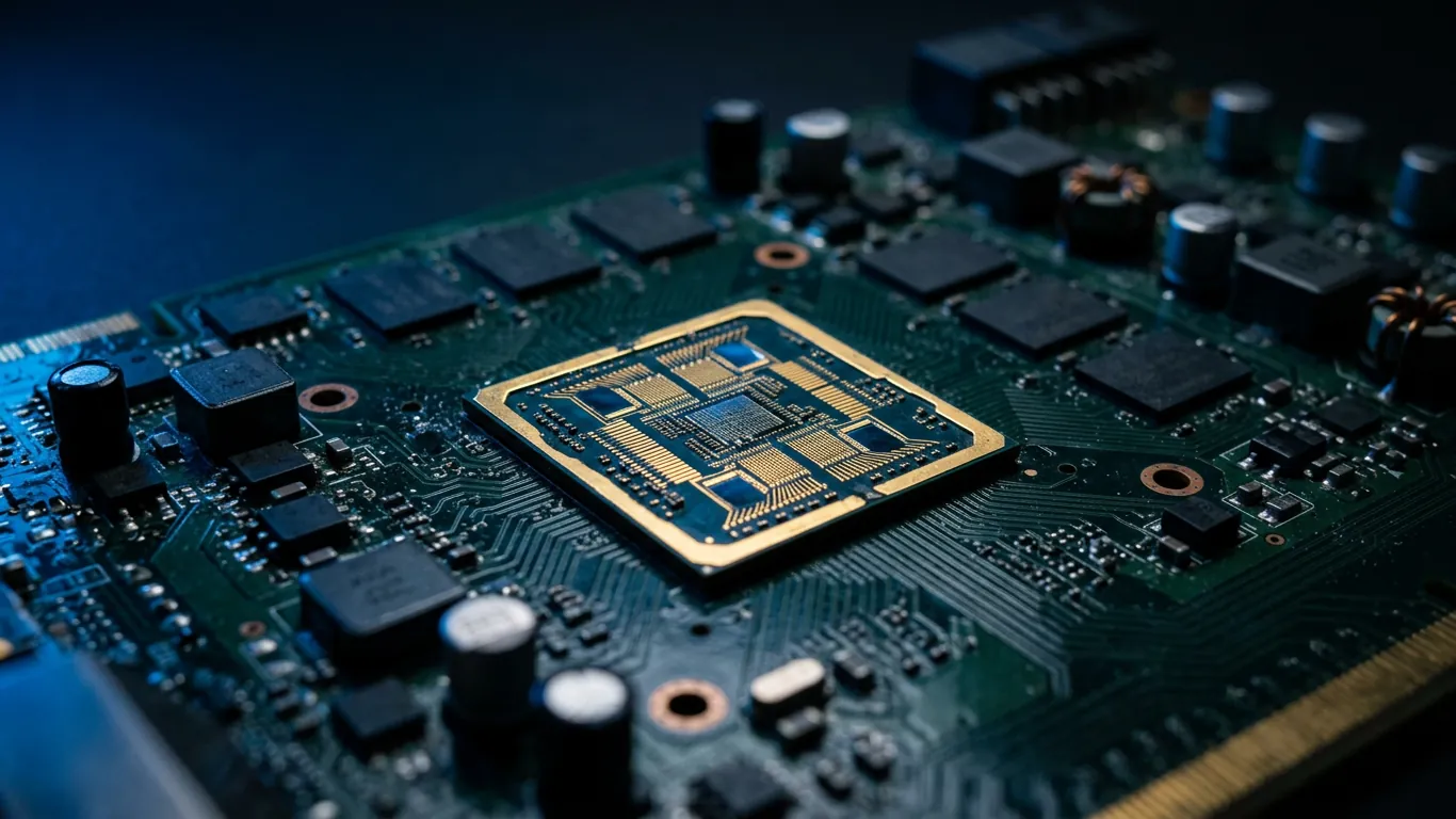 AMD Radeon显卡PCB电路板特写蓝色光效