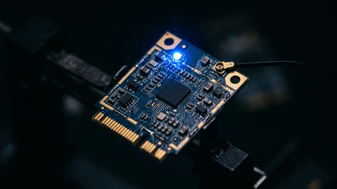 Intel WiFi 6 AX201 网卡PCB模块特写蓝色光效