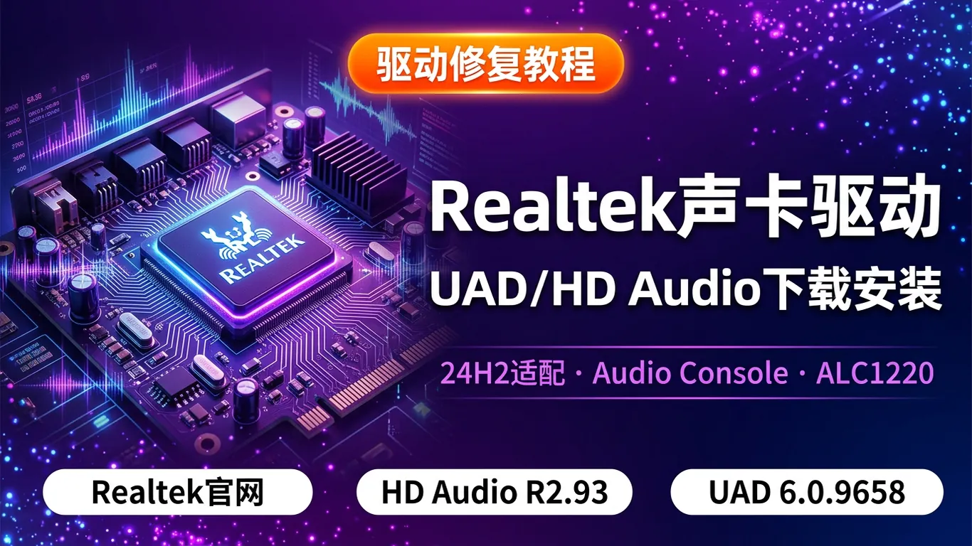 Realtek声卡驱动下载安装指南:HD Audio/UAD通用版/Win11 24H2适配修复(2026)