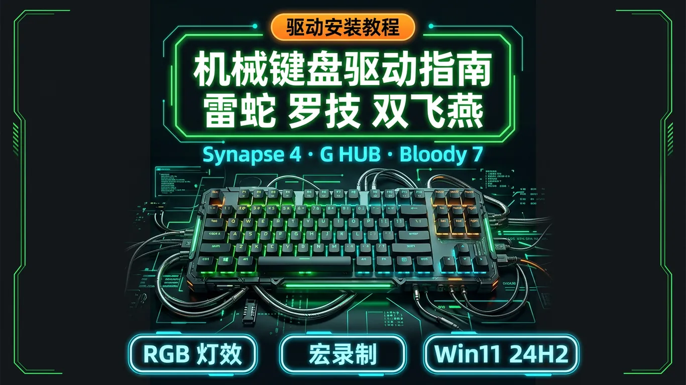 机械键盘驱动下载指南:雷蛇/罗技/双飞燕Win11 24H2宏RGB完整教程(2026)