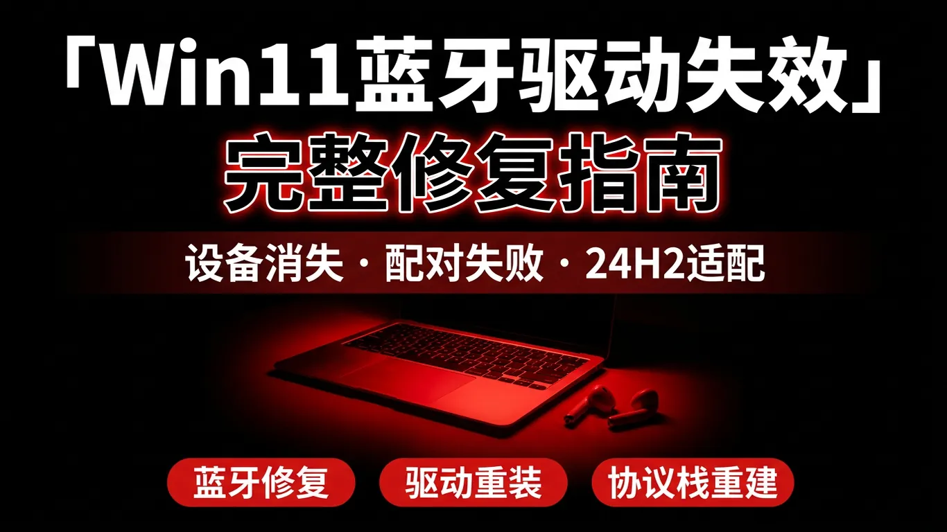 Win11蓝牙驱动失效完整修复指南:设备消失/无法配对/24H2适配(2026)