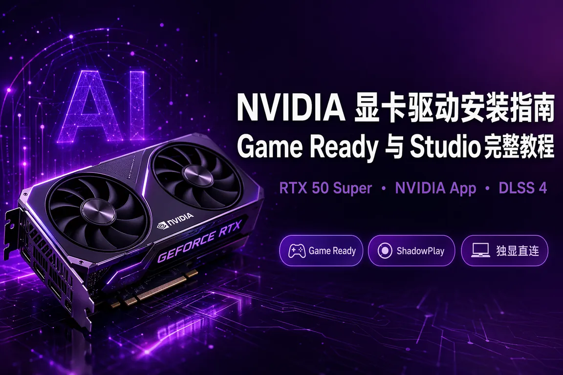 NVIDIA显卡驱动下载安装指南:Game Ready 572.xx/Studio/RTX 50 Super/NVIDIA App Win11完整教程(2026)