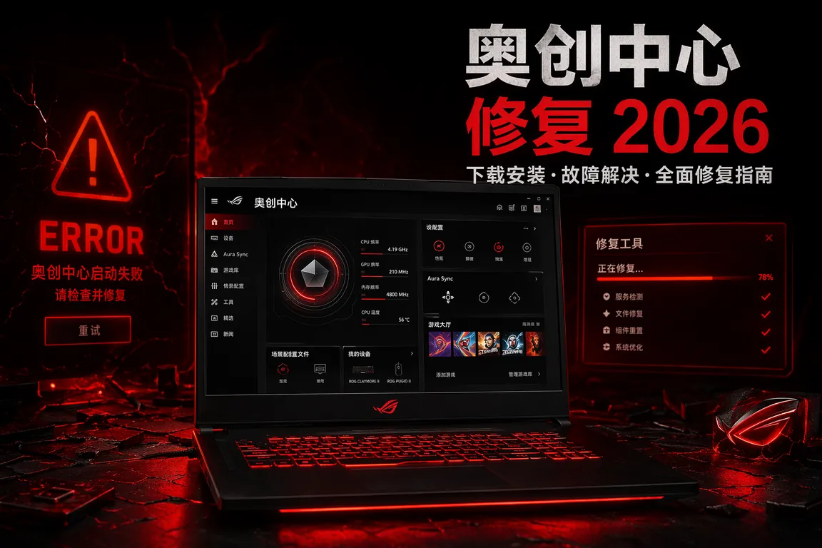 奥创中心Armoury Crate下载安装修复指南:华硕ROG/无畏Pro/天选 风扇曲线/RGB灯效/Aura同步Win11完整教程(2026)