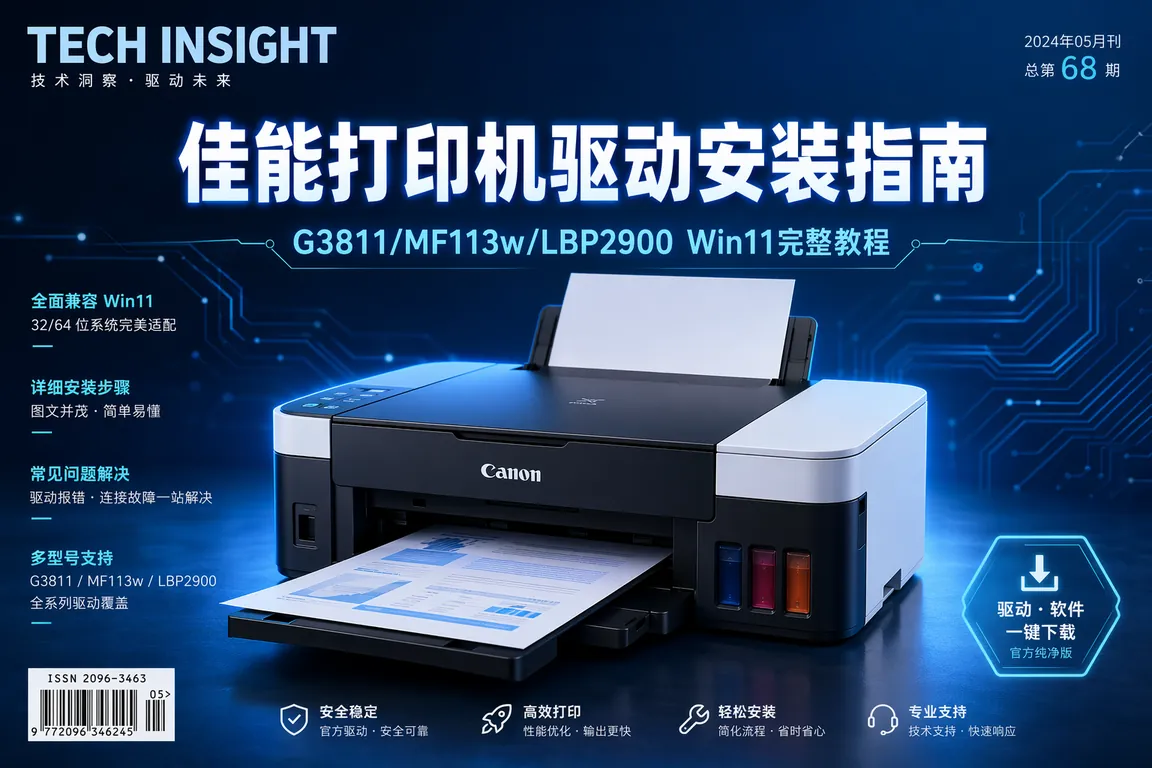 佳能Canon打印机驱动下载安装指南:G3811/MF113w/LBP2900/TS3380/imageRUNNER 2206 Win11完整教程(2026)