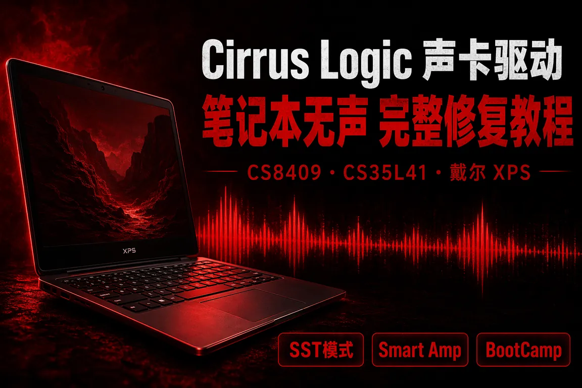 Cirrus Logic笔记本声卡驱动下载安装指南:CS8409/CS35L41/CS42L42戴尔/Mac BootCamp Win11 24H2无声修复完整教程(2026)