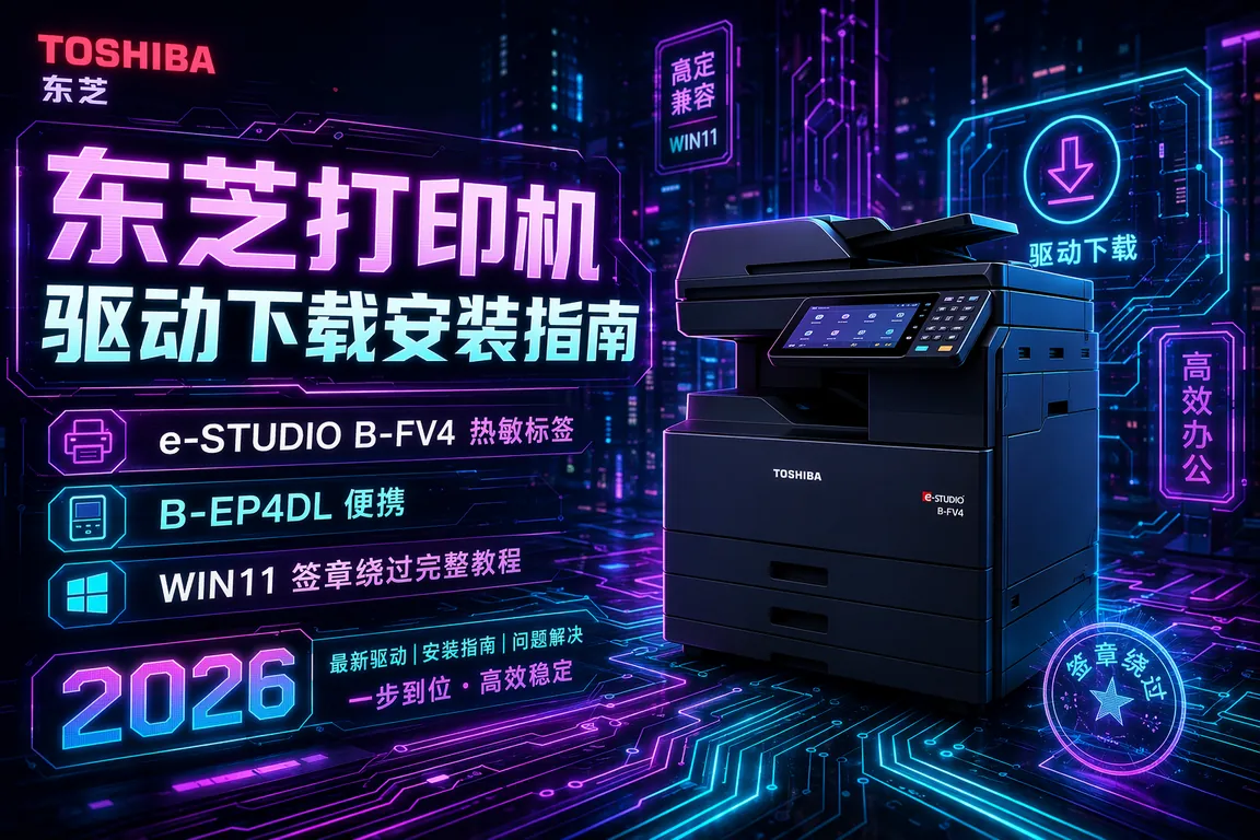 东芝Toshiba打印机驱动下载安装指南 e-STUDIO数码复合机 B-FV4热敏标签 B-EP4DL便携 Win11签章绕过完整教程 2026