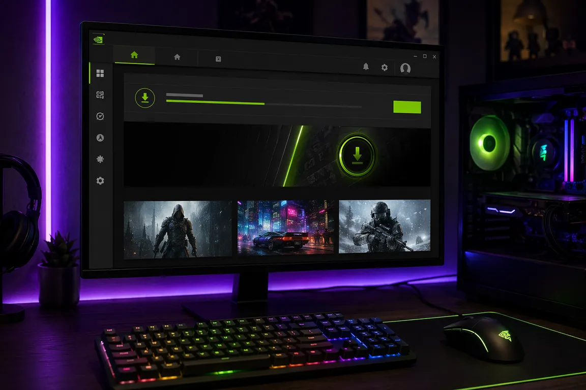 NVIDIA App软件界面和游戏设置场景