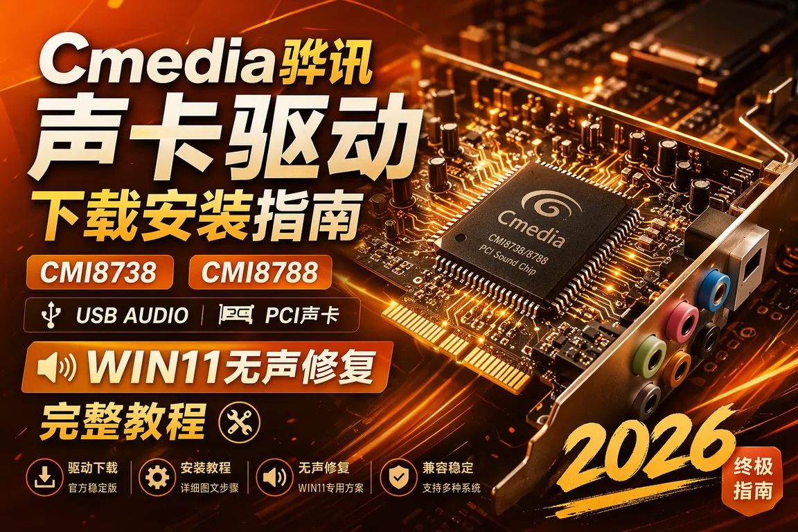 Cmedia骅讯声卡驱动下载安装指南 CMI8738 CMI8788 USB Audio PCI声卡 Win11无声修复完整教程 2026