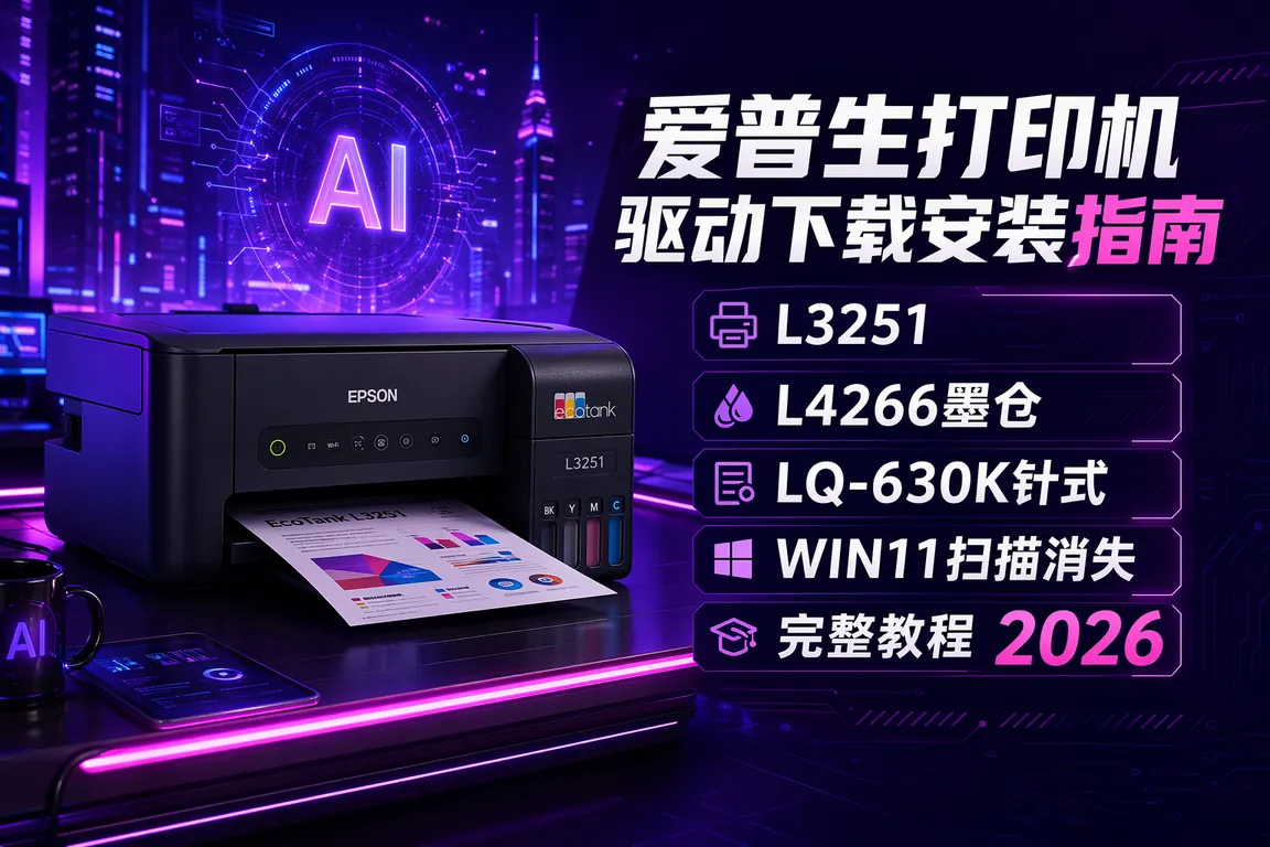 爱普生Epson打印机驱动下载安装指南 L3251/L4266墨仓/LQ-630K针式票据/Win11扫描消失完整教程