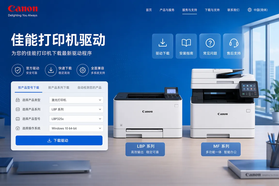 佳能Canon打印机驱动下载安装指南 LBP激光系列 MF多功能一体机 iRC彩色复合机 Win11完整教程