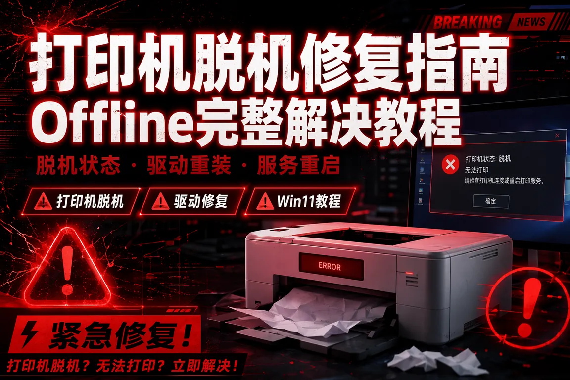 打印机脱机状态修复完整指南:Printer Offline/Win11/HP/Canon/Epson/驱动重装教程(2026)