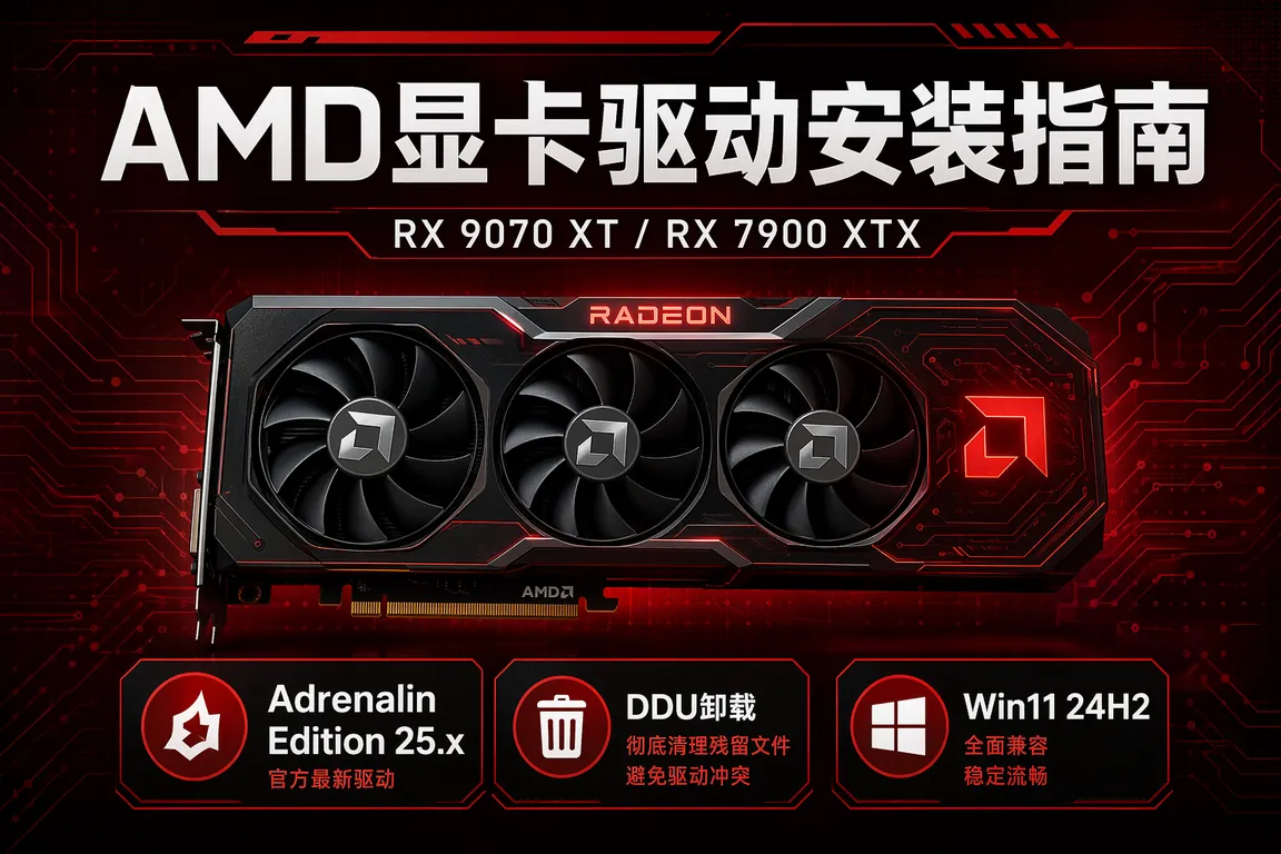 AMD显卡驱动安装指南:RX 9070 XT/RX 7900 XTX/Adrenalin 25.x/DDU干净卸载/Win11 24H2(2026)