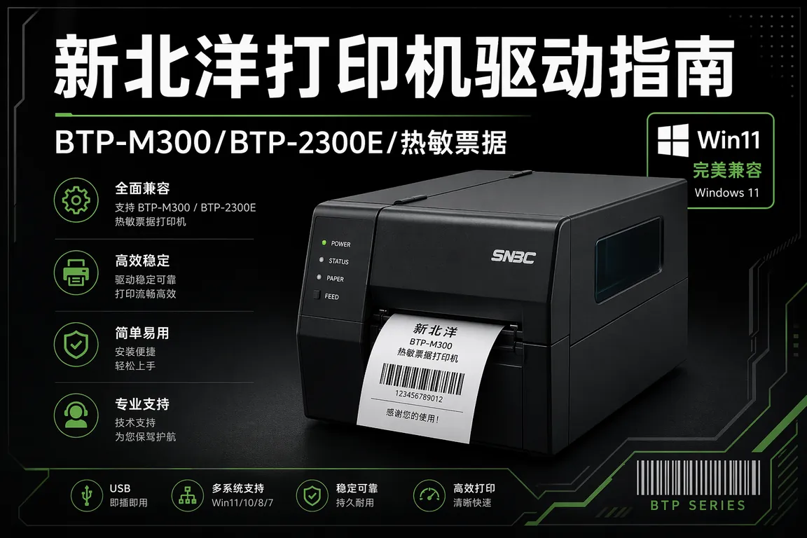 新北洋BeiYang打印机驱动安装指南:BTP-M300/BTP-2300E/热敏票据/USB串口/Win11(2026)