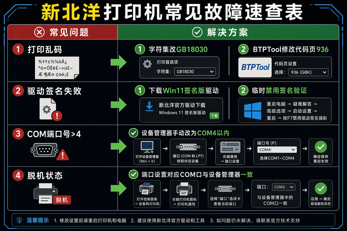 新北洋打印机故障排查对比