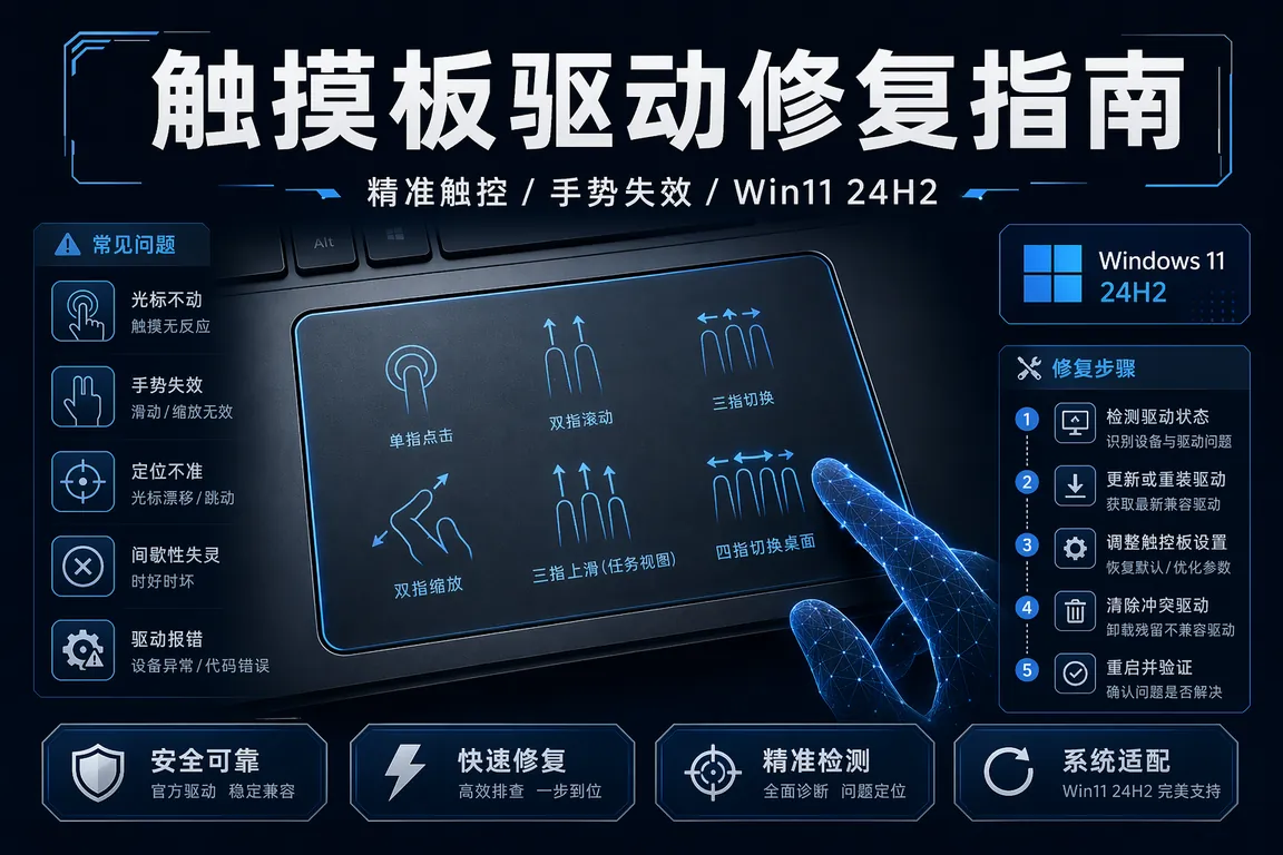 触摸板驱动修复完全指南:精准触控/手势失效/光标漂移/Win11 24H2各品牌解决方案(2026)