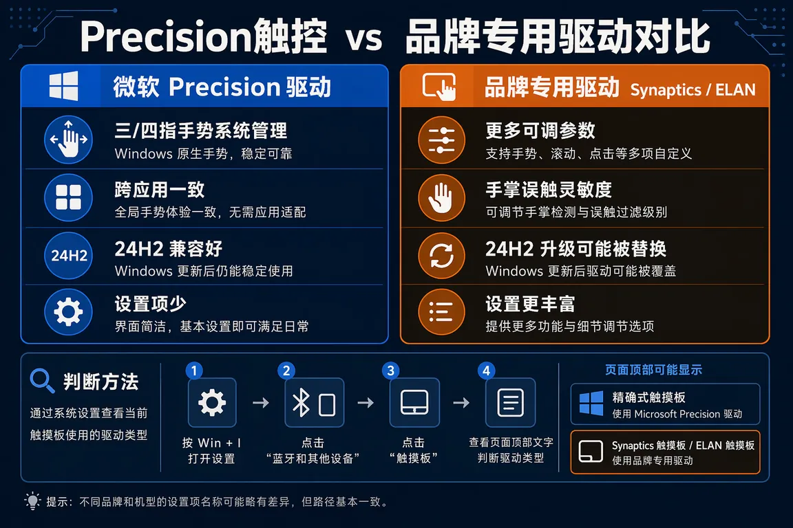 触摸板驱动类型判断与修复方案