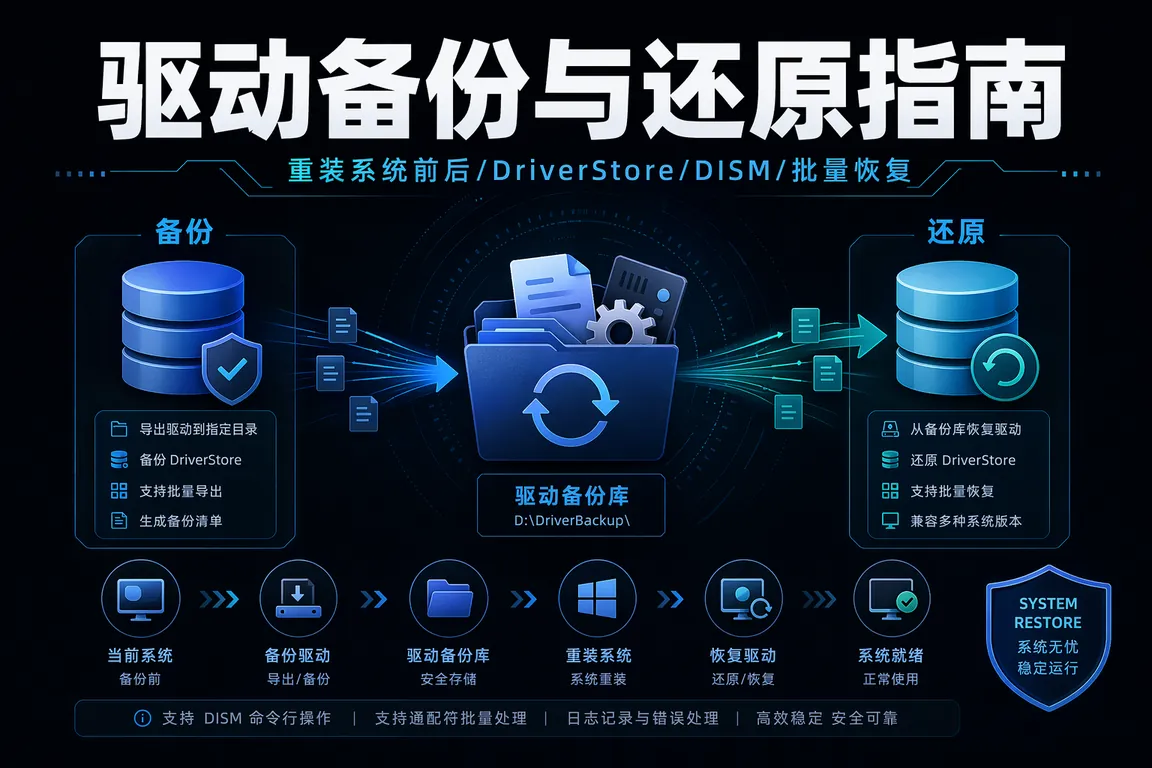 驱动备份与还原完全指南:重装系统前后/DISM/pnputil/批量恢复/Win11(2026)
