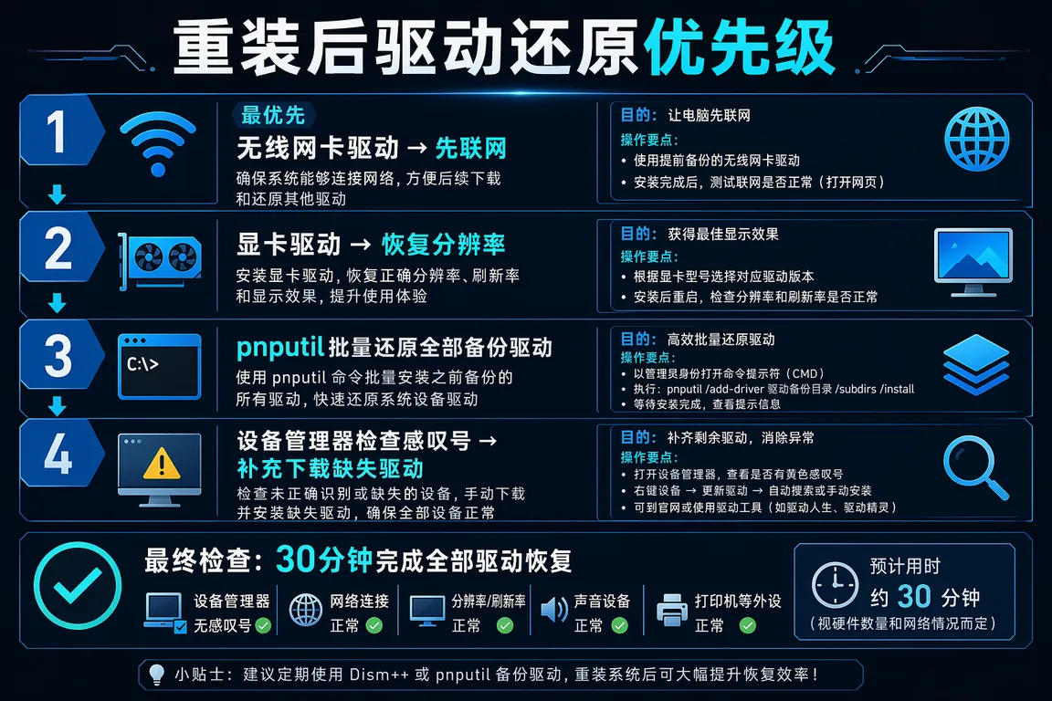 重装后驱动还原优先级流程