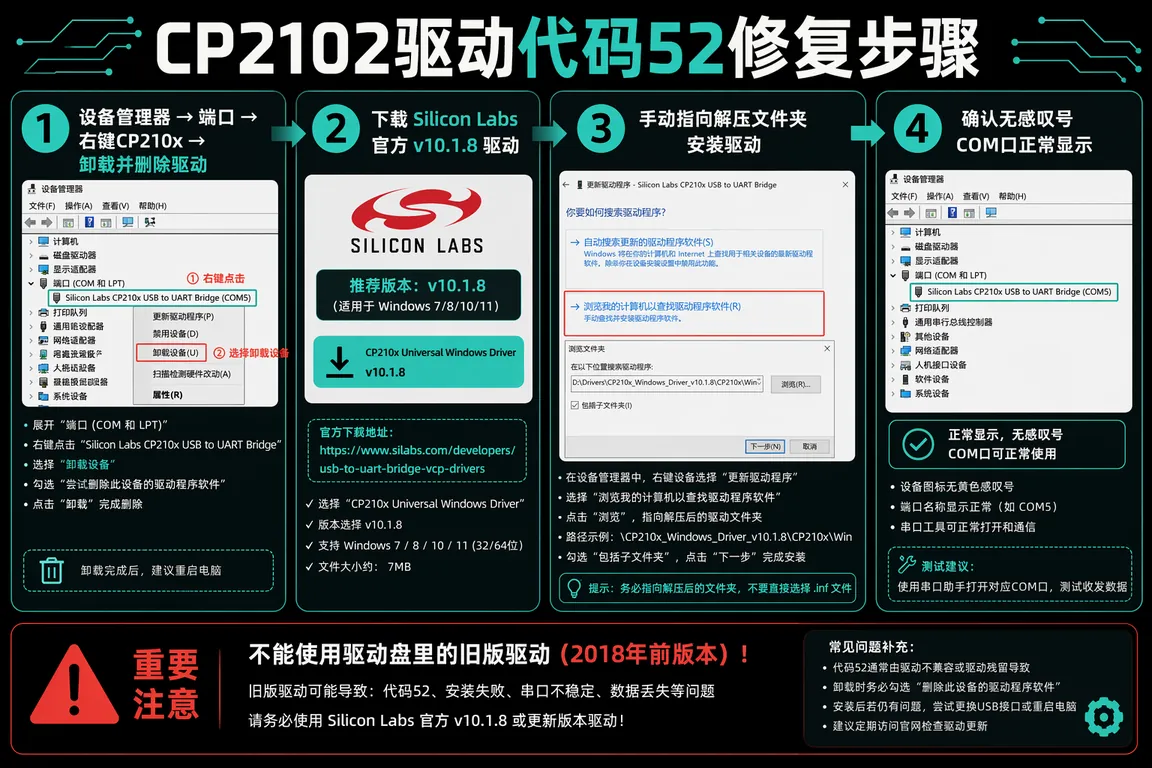 CP2102驱动证书问题修复步骤