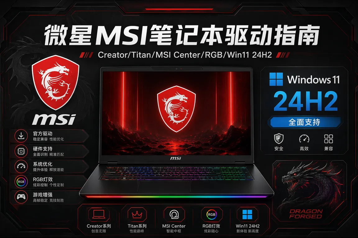 微星MSI笔记本驱动安装指南:Creator/Titan/MSI Center/RGB/热键/Win11 24H2(2026)