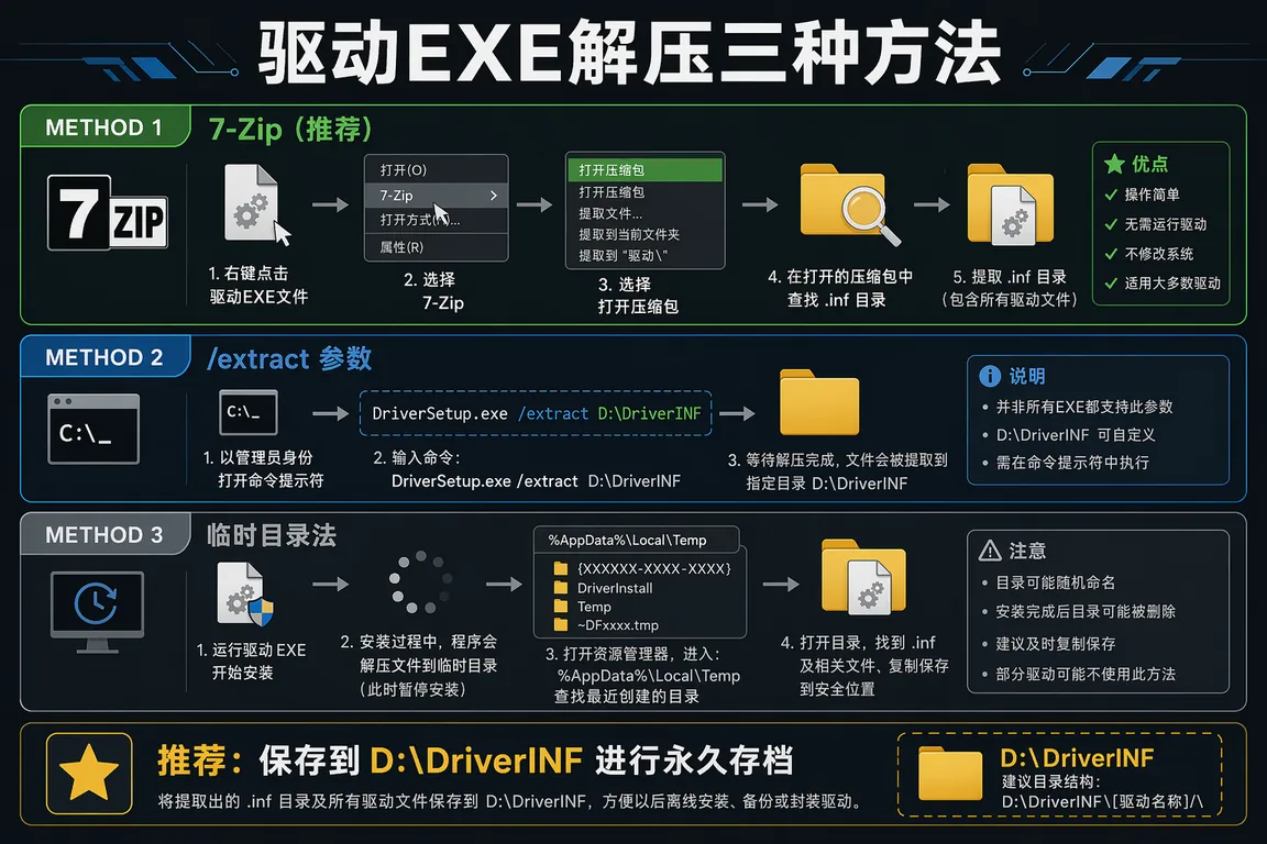 驱动EXE解压提取INF三种方法