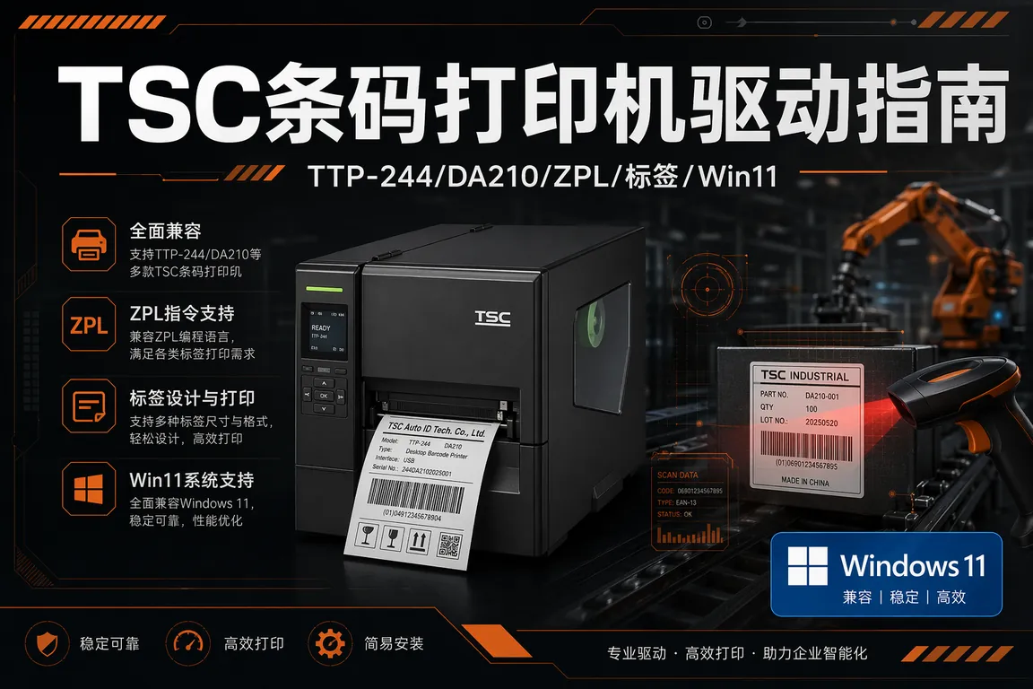 TSC条码打印机驱动安装指南:TTP-244CE/DA210/ZPL/TSPL/标签/Win11(2026)
