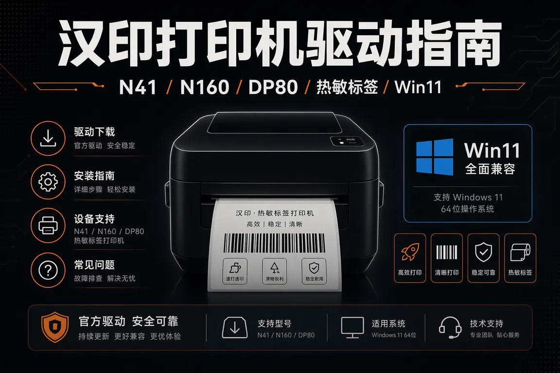 汉印Hprt打印机驱动安装指南:N41/N160/DP80/热敏标签/USB蓝牙/Win11(2026)