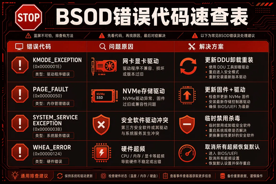 BSOD错误代码与对应驱动速查