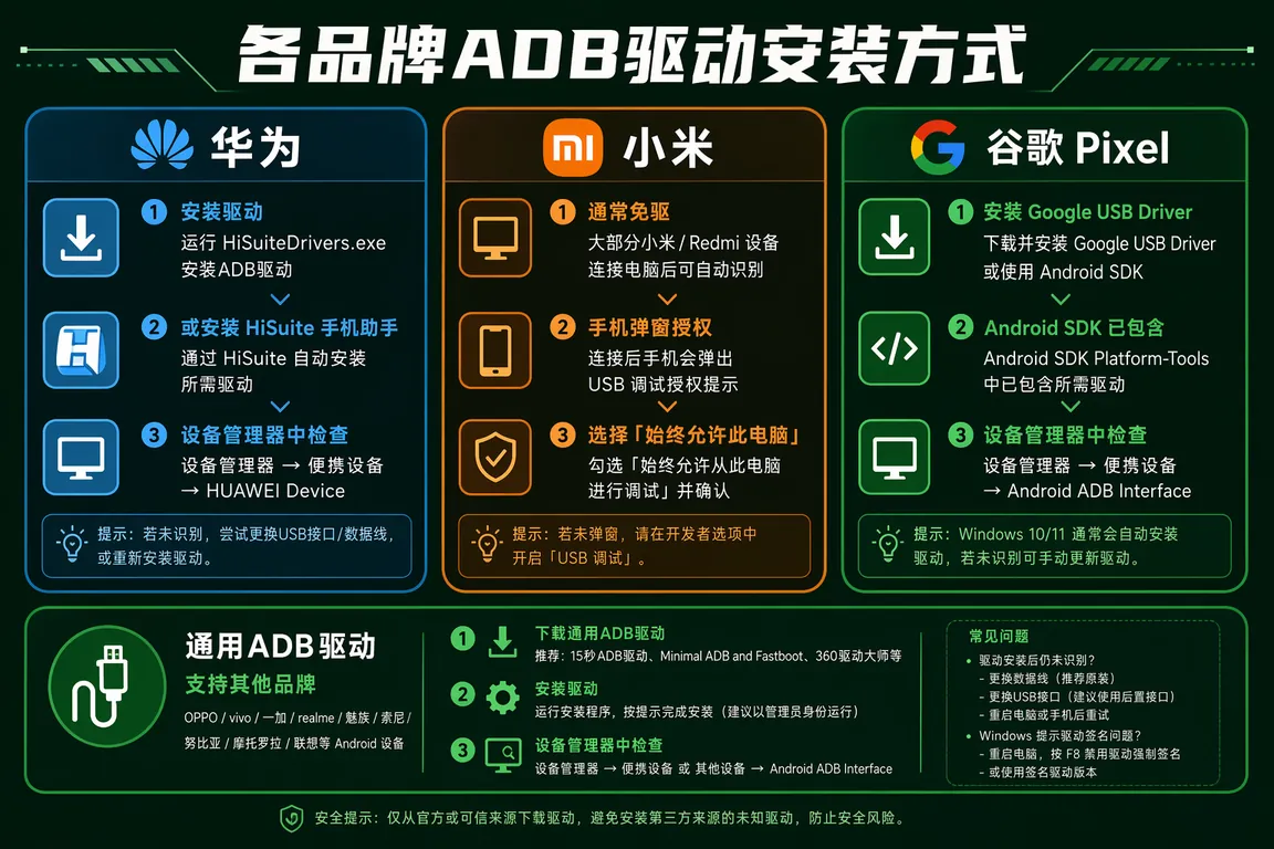 各品牌ADB驱动安装方式对比
